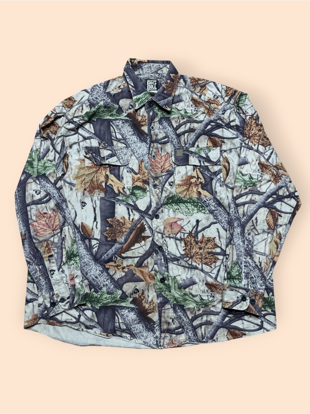 Vintage Y2K Camo Button Up Long Sleeve Shirt Big Bill Men’s XL 2000s Hunting